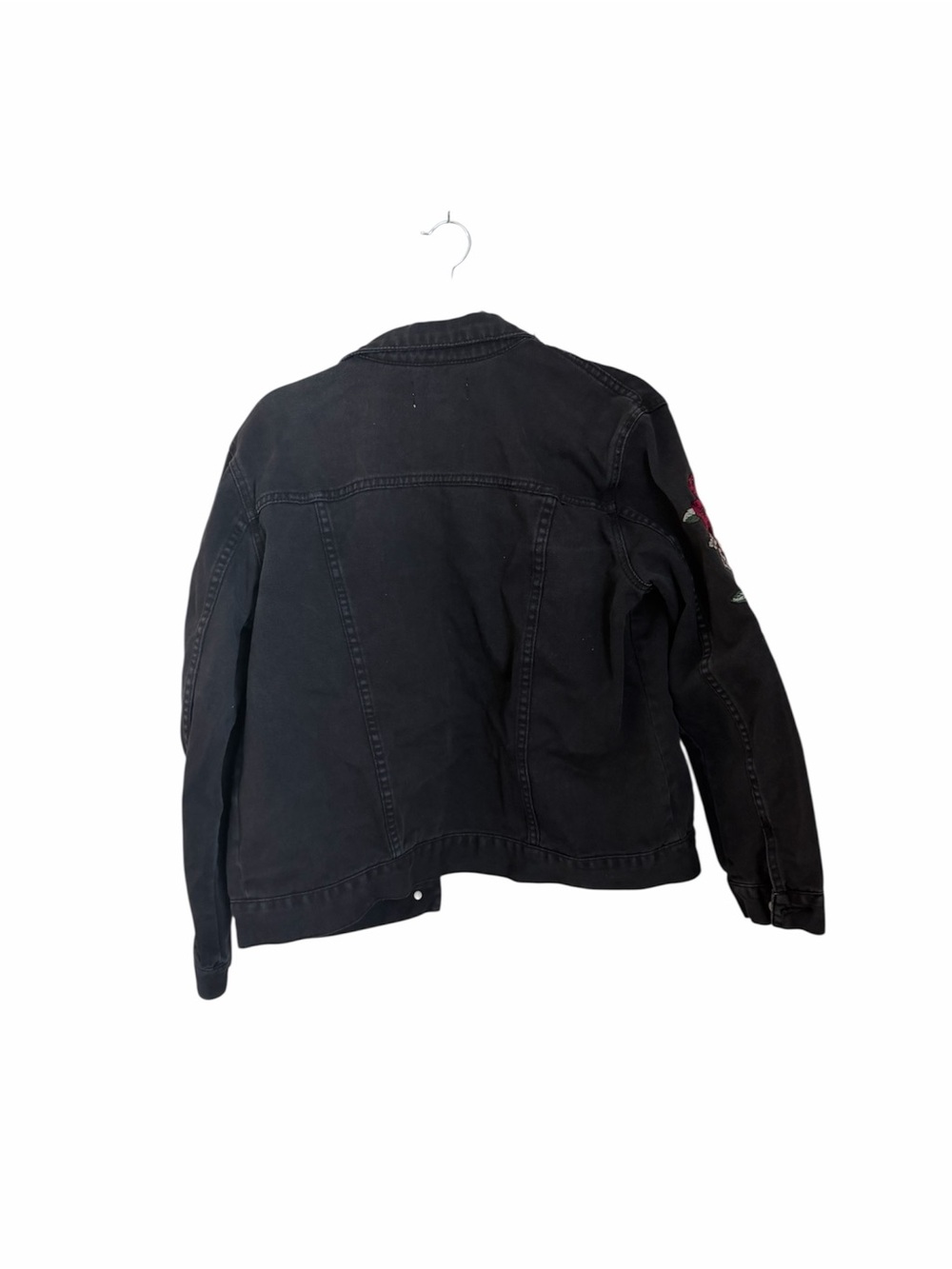 PacSun Black Denim Jacket with Pink & Green Floral Embroidery - Picture 2 of 3